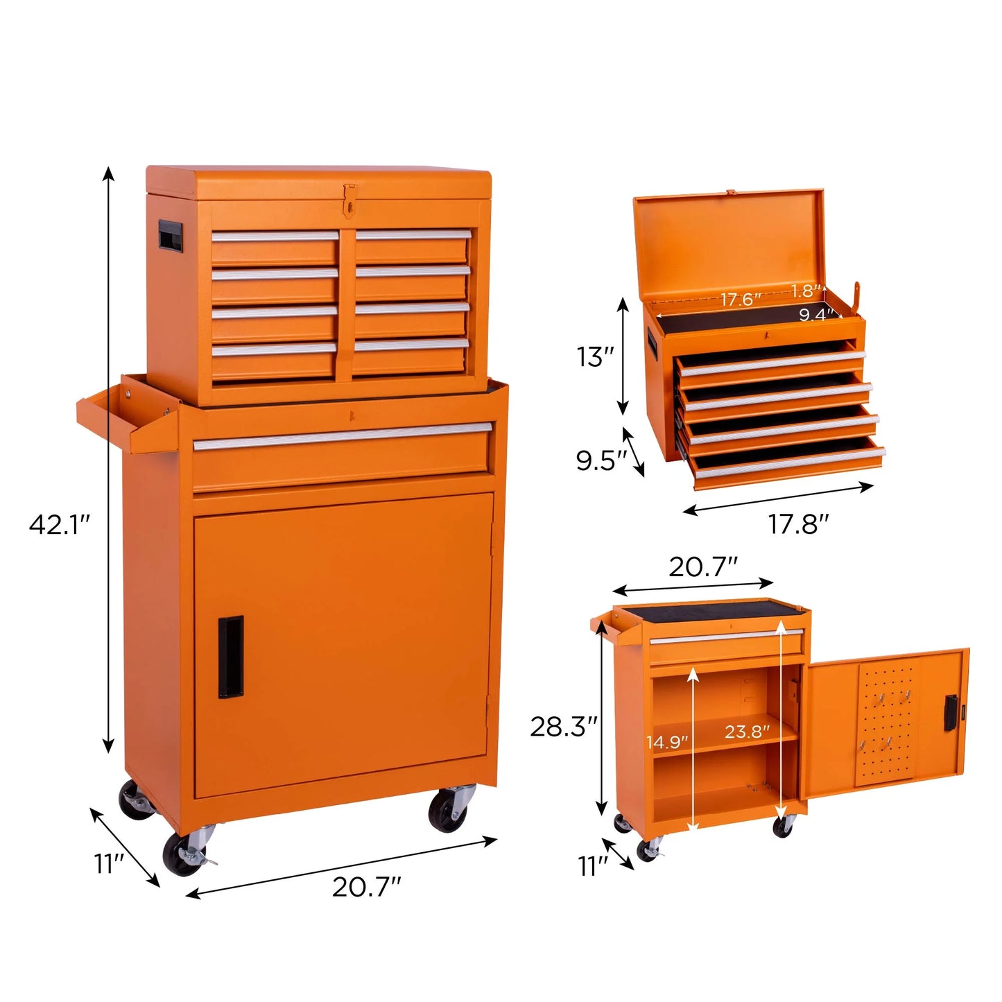 5-Drawer Rolling Tool Chest with Detachable Top Box, Lockable Wheels & Adjustable Shelf, Metal Tool Cart for Garage Workshop