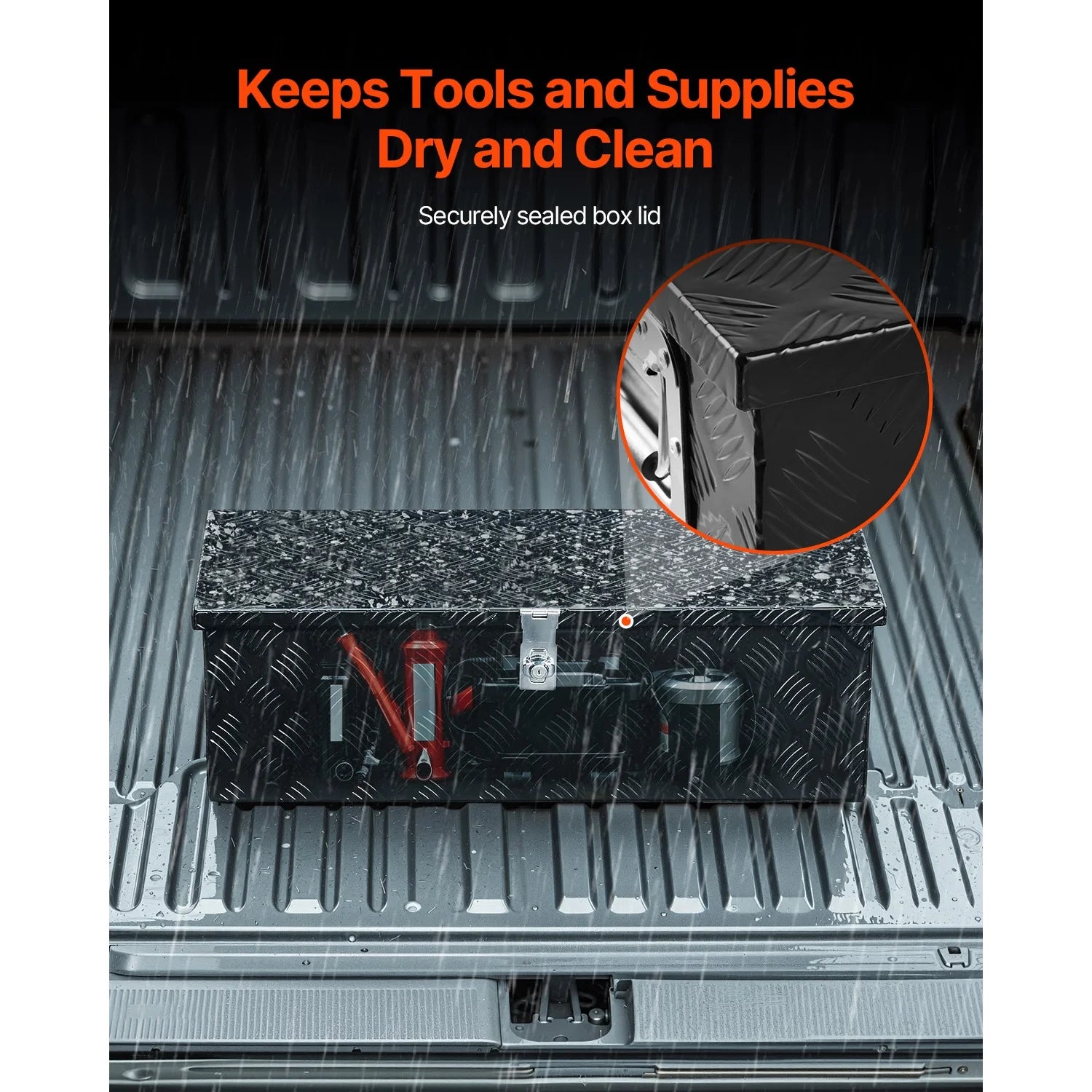 KFFKFF Durable Aluminum Truck Bed Tool Box, Textured Storage Box with Side Handle and Lockable Design, Organizer Chest for Trailers, Pickups, Truck Beds, RVs, 30"x13"x9.6", Black