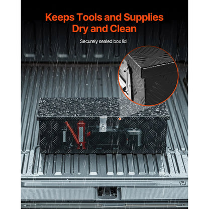 KFFKFF Durable Aluminum Truck Bed Tool Box, Textured Storage Box with Side Handle and Lockable Design, Organizer Chest for Trailers, Pickups, Truck Beds, RVs, 30"x13"x9.6", Black