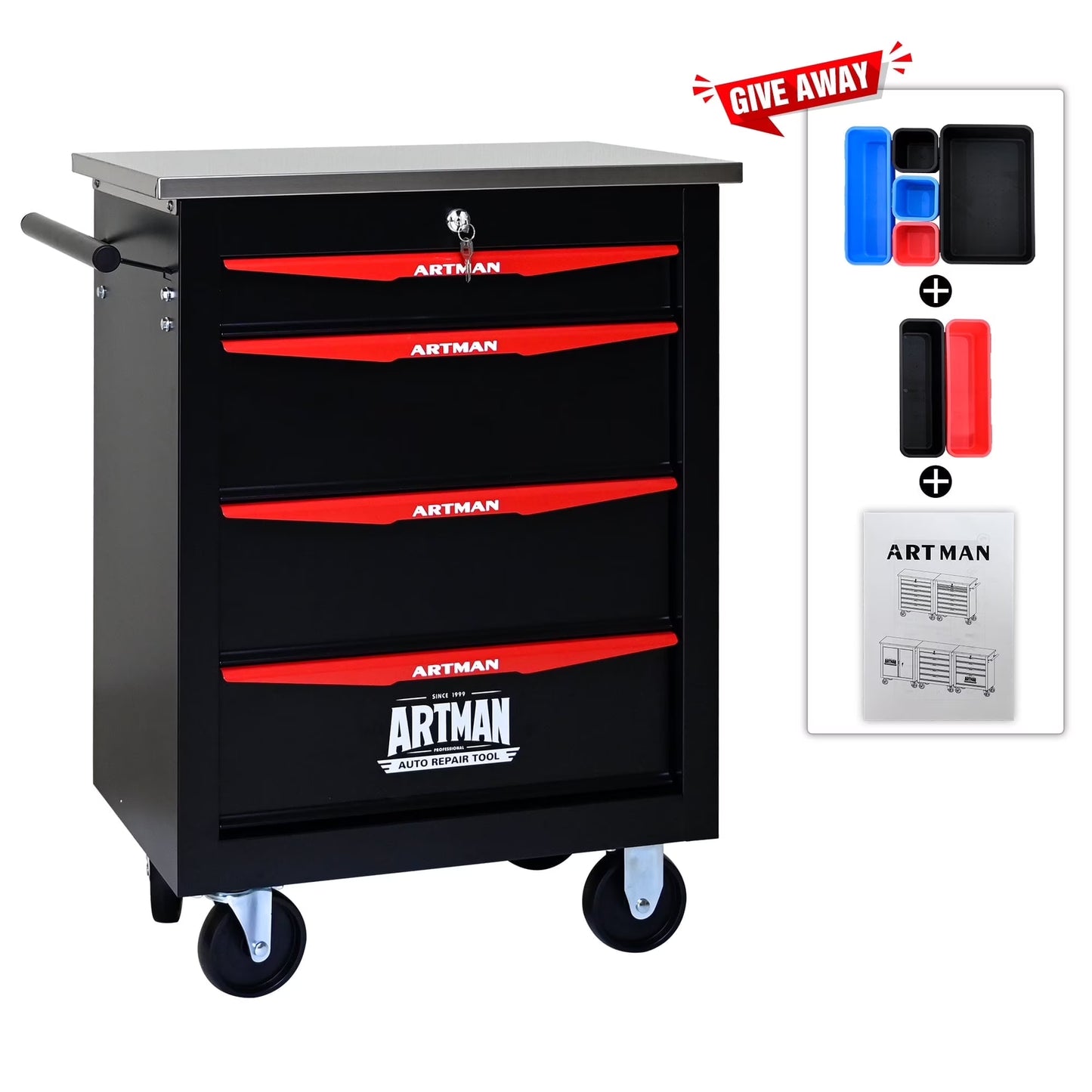 ARTMAN 6 Drawers Metal Rolling Storage Tool Chest Cabinet Cart with Wheels,with Key Locking and Parking Brake, Tool Box for Garage Workshop Warehouse