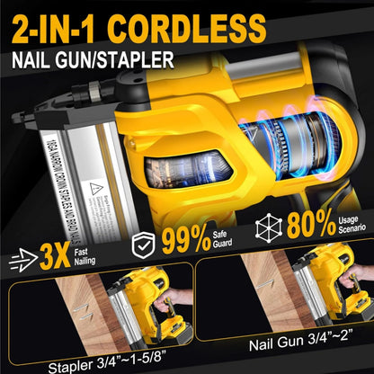 Rvchic 2-in-1 Cordless Electric Brad Nailer with 2 * 2.0Ah Battery for Upholstery,Carpentry and Woodworking,1000pcs Nails,18GA Staples Included,Yellow
