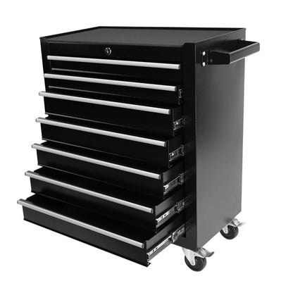 7 Drawer Tool Chest with Wheels,Metal Locking Rolling Tool Box with Tool Organizer Trays for Tool Storage Organizer,Portable Standing Mechanic Toolbox for Garage,30 Inch Tall Tool Cabinet