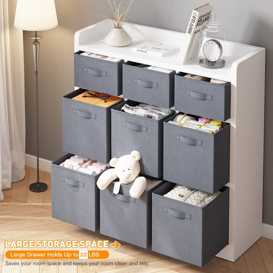 EnHomee 9 Cube Storage Organizer Cubby Storage 9 Cube bookshelf With Bins For Bedroom Livingroom White Cubby Storage for Home, White Finish