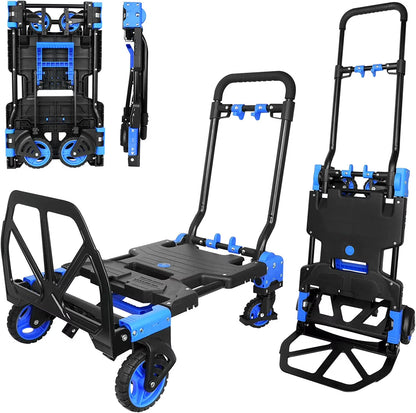 SHZOND 2 in 1 Folding Hand Truck 330 lbs Load Capacity Dolly Cart,Heavy Duty Aluminum Hand Truck with 4 Wheels