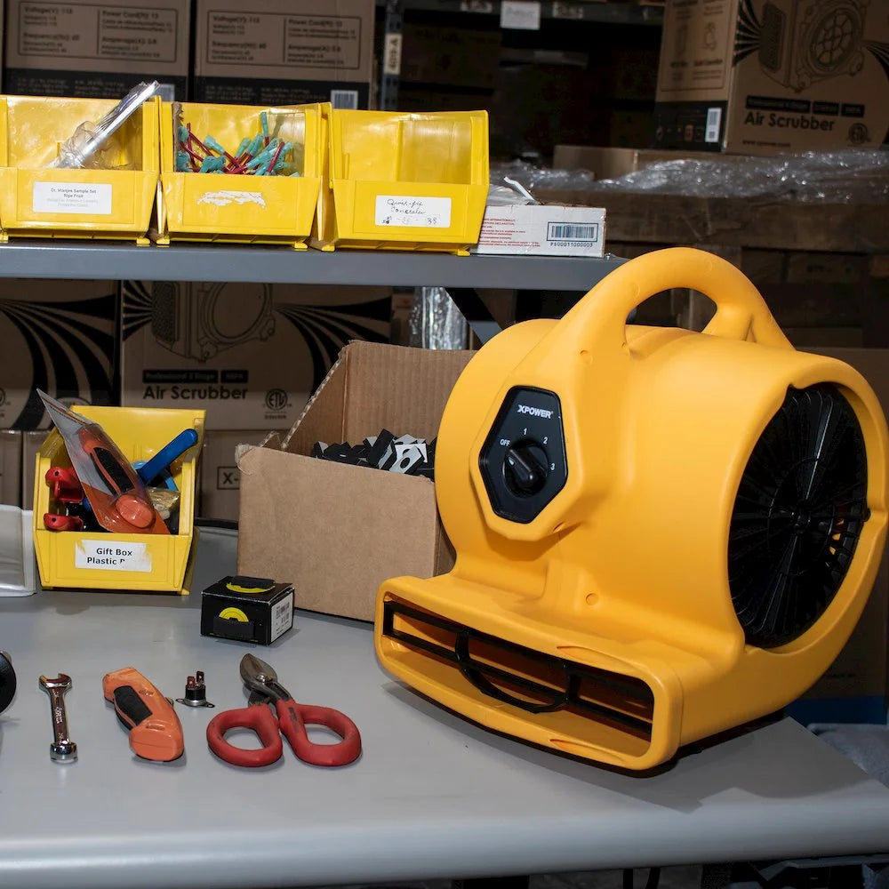 XPOWER P-130A 1/5 HP Multi-Purpose Mini Mighty Air Mover, Utility Fan, Dryer, Blower with Built-in Power Outlets
