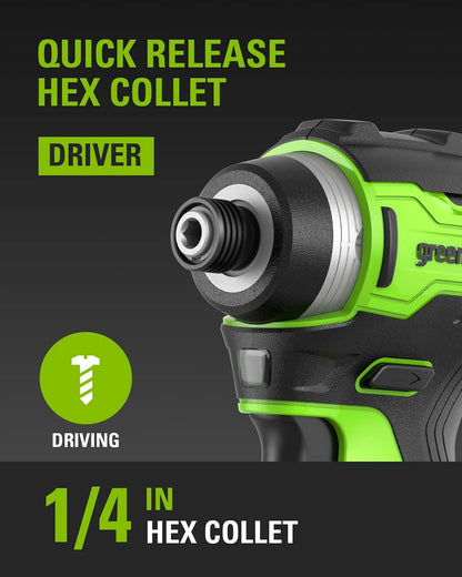 Greenworks 24V Brushless 1/2" Drill + 1/4" Impact Driver Combo Kit with (2) Batteries and Charger