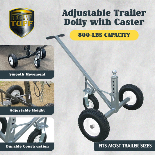 Tow Tuff Adjustable Heavy Duty 800 Pound Capacity Portable Trailer Dolly