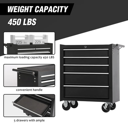 Tool Chest on Wheels, 5-Drawer Rolling Tool Box with Workbench Top, Multifunctional Tool Storage Organizer for Garage, Warehouse, Workshop