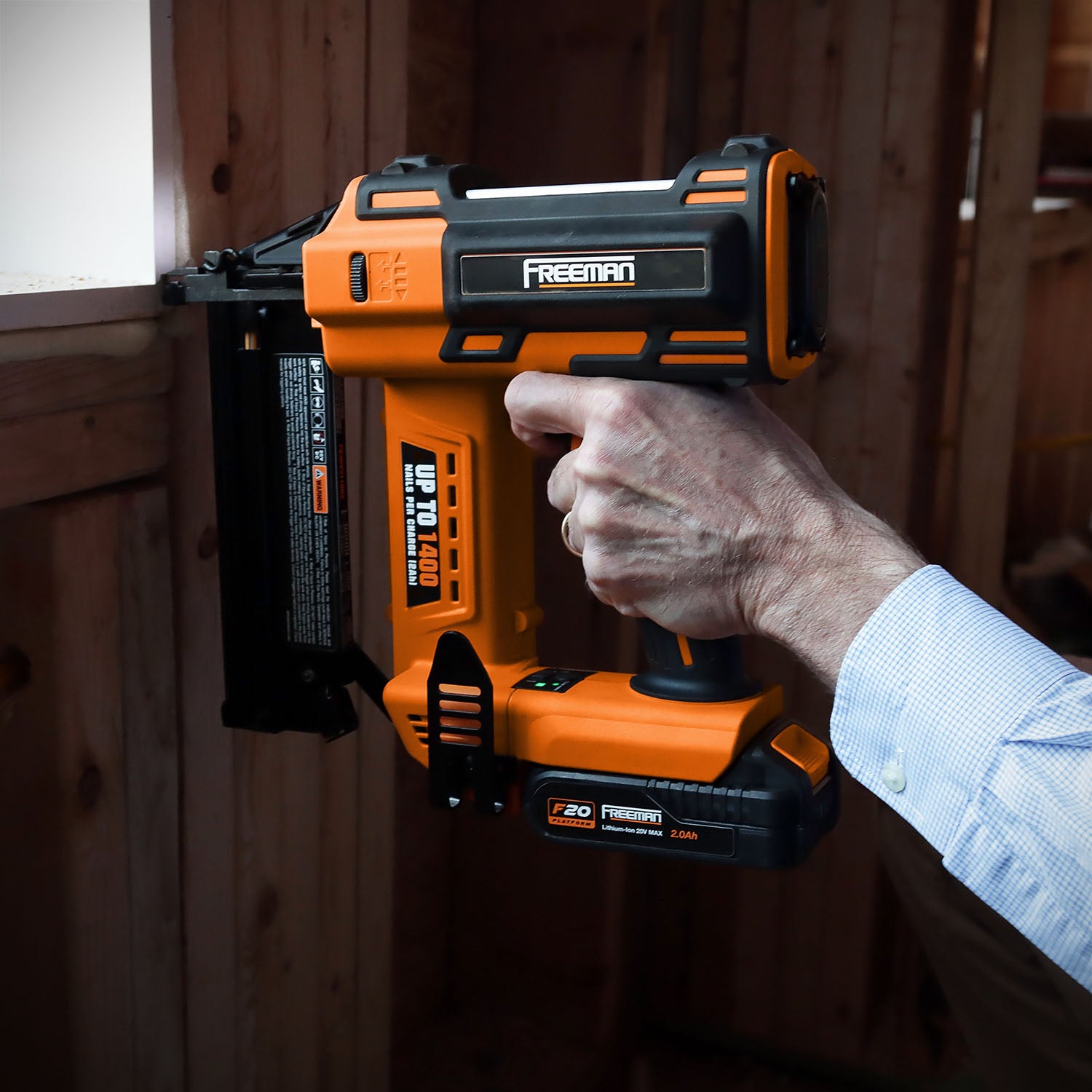 Freeman PE20V2118G2 20 Volt Cordless 2-in-1 18-Gauge Nailer/Stapler Kit with Lithium Ion Battery, Charger, Bag, and Fasteners (400 Count) - 1400 Shots per Charge