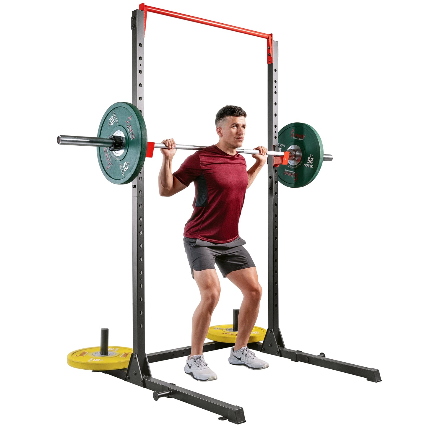 Sunny Health & Fitness Essential 800-lb High Capacity Power Rack Cage with Weight Plate Storage & Adjustable J-Hooks - SF-XF920063
