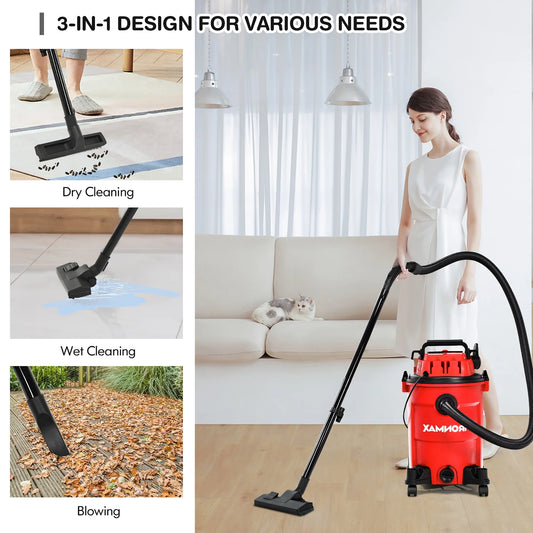 6.6 Gallon 4.8 Peak HP Wet/Dry Vacuum 3 in 1 Shop Vacuum Cleaner w/Blower