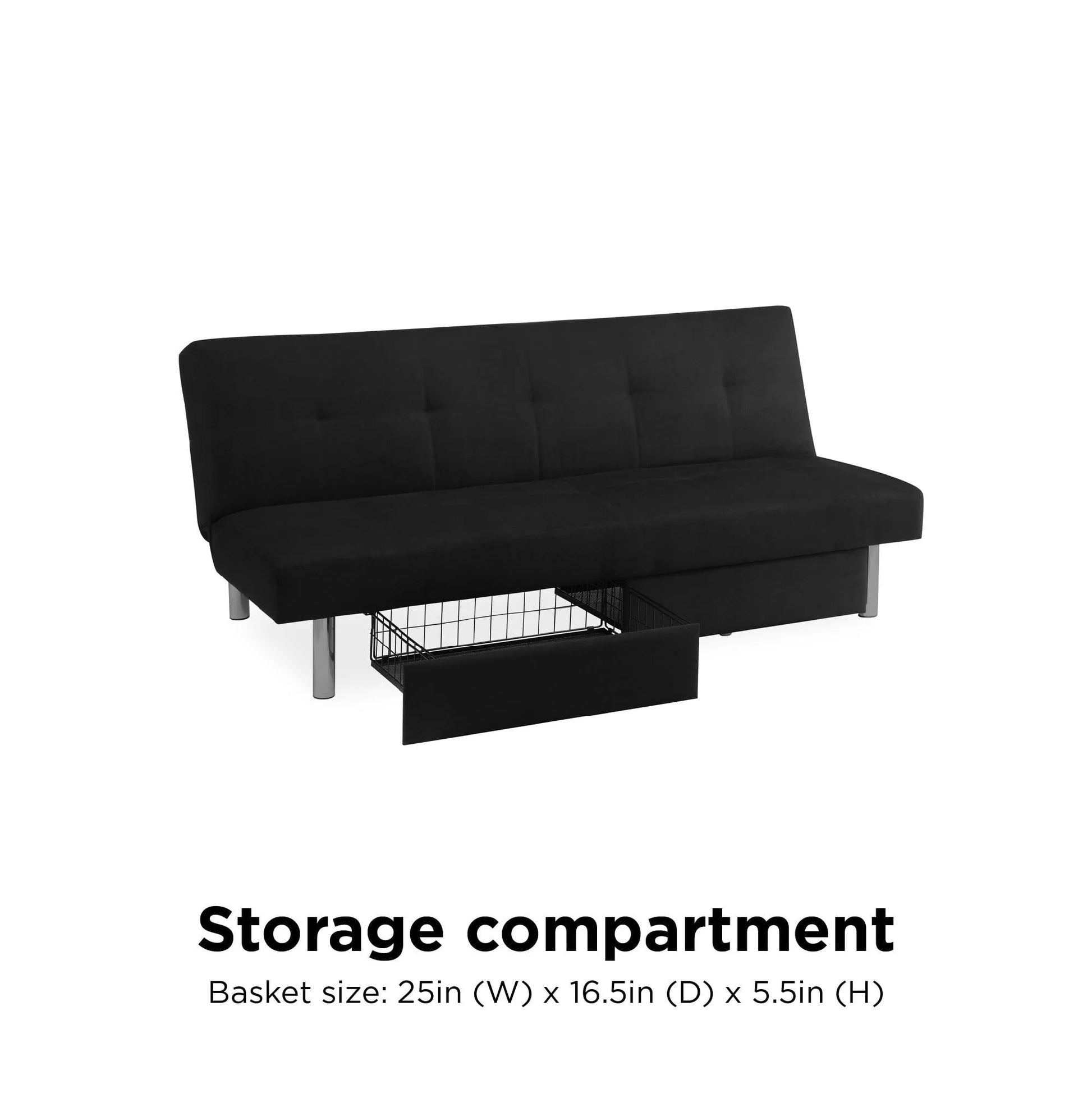 DHP Sola Storage Futon with Storage Drawers, Black Microfiber