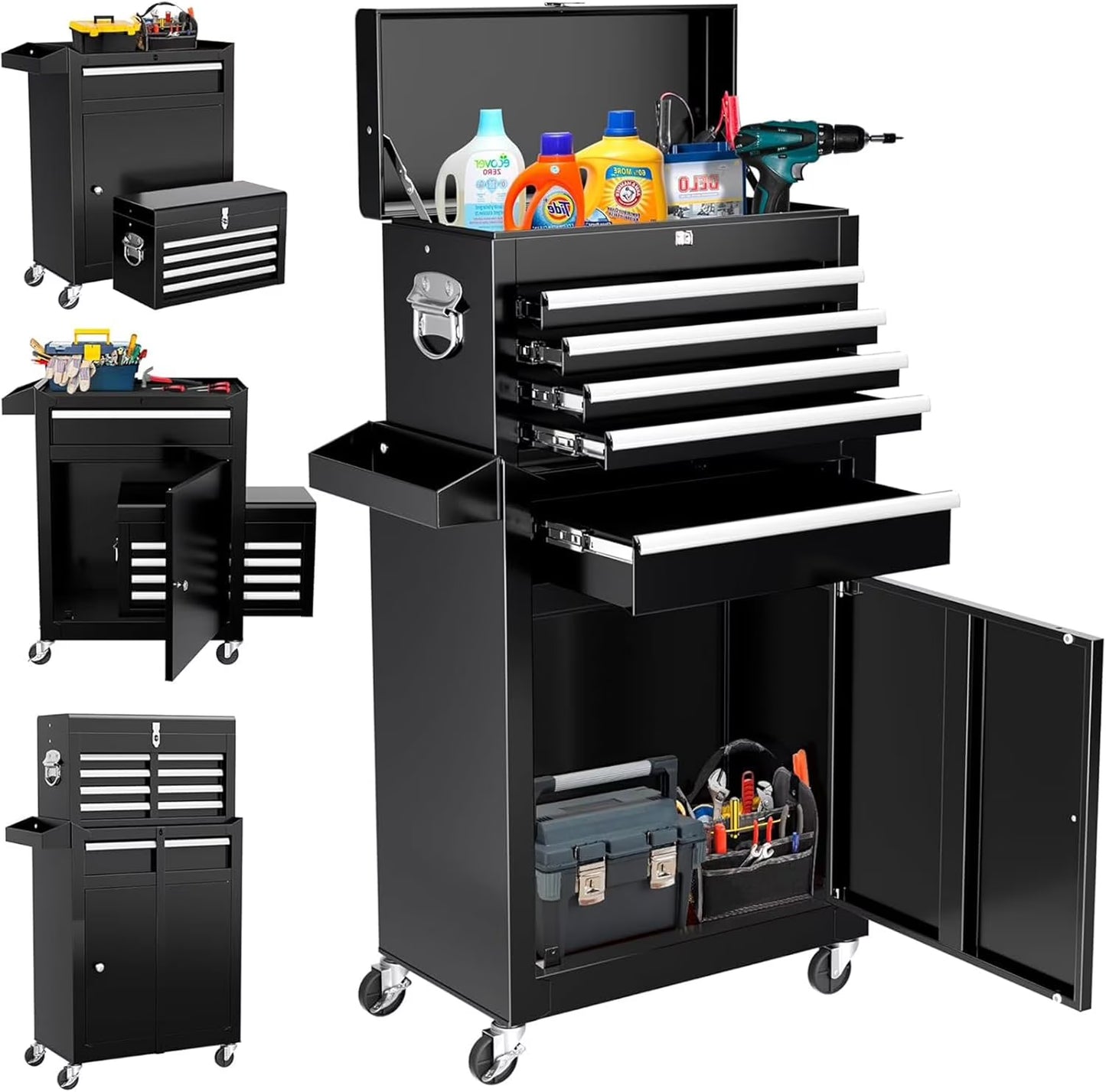 WildBreak 5 Drawers Tool Chest, with Wheels, Heavy Duty, for Garage & Workshop, Black