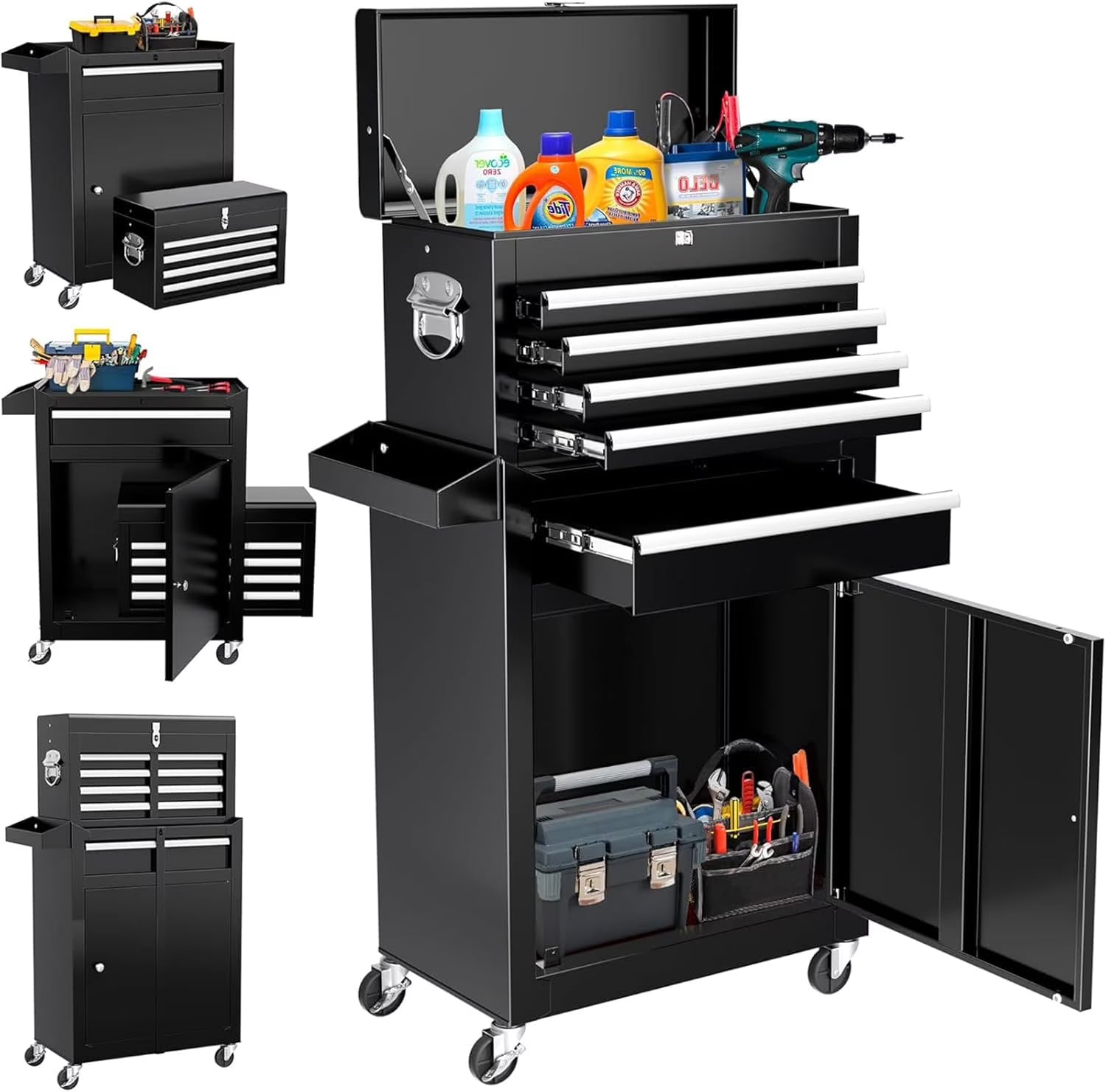 WildBreak 5 Drawers Tool Chest, with Wheels, Heavy Duty, for Garage & Workshop, Black
