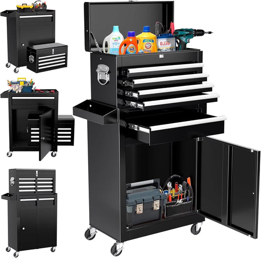 WildBreak 5 Drawers Tool Chest, with Wheels, Heavy Duty, for Garage & Workshop, Black