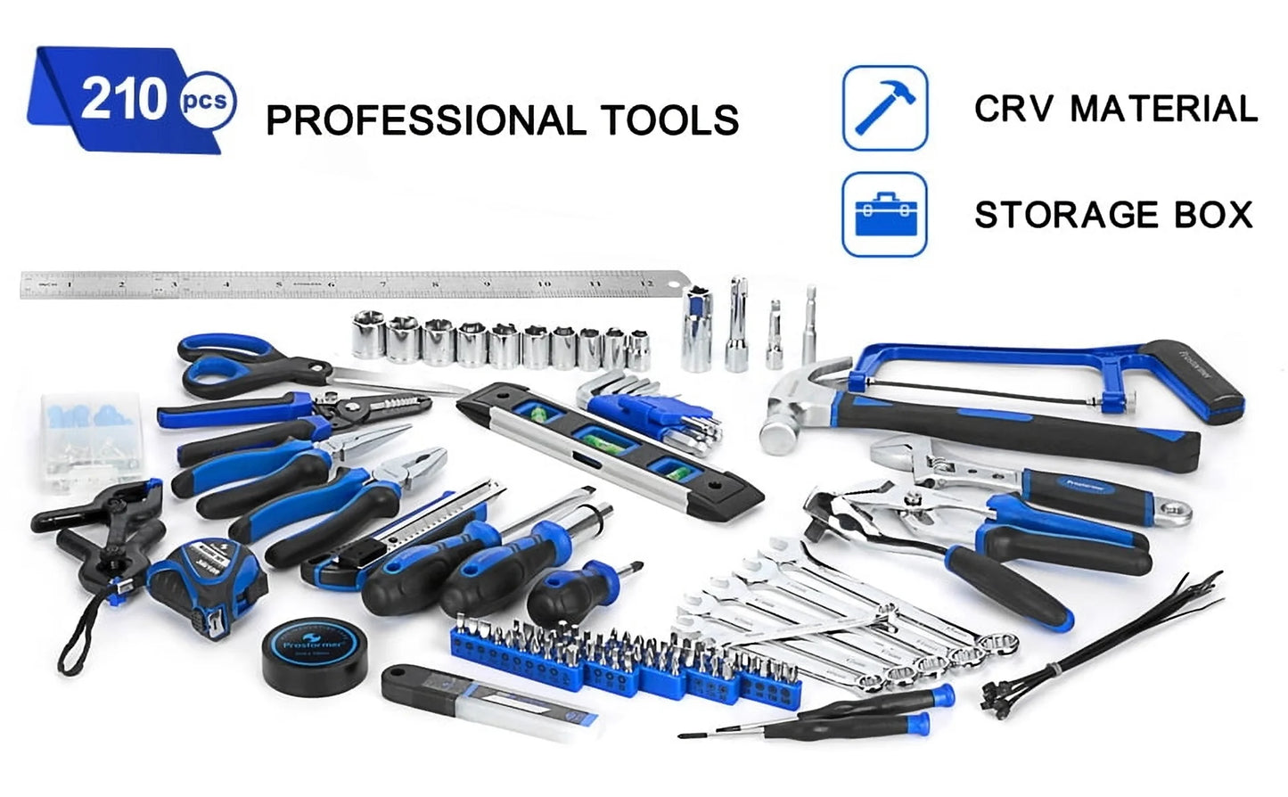 249-Piece Household Tool Kit, PROSTORMER General Home/Auto Repair Tool Set with Hammer, Pliers, Screwdriver Set, Wrench Socket Kit and Toolbox Storage Case - Perfect for Homeowner, Diyer, Handyman