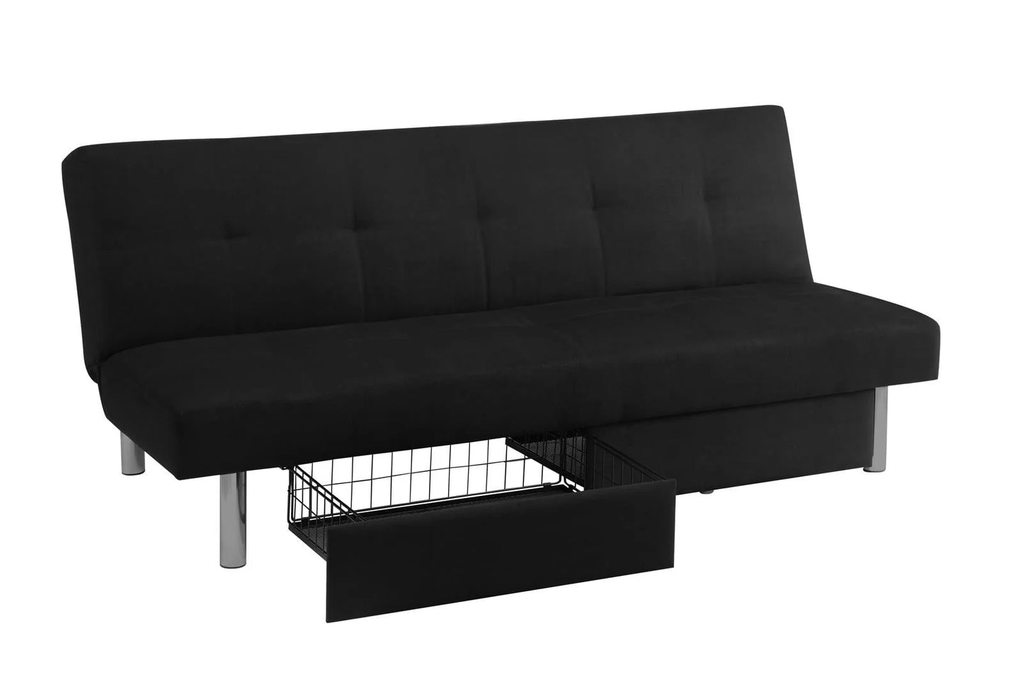 DHP Sola Storage Futon with Storage Drawers, Black Microfiber