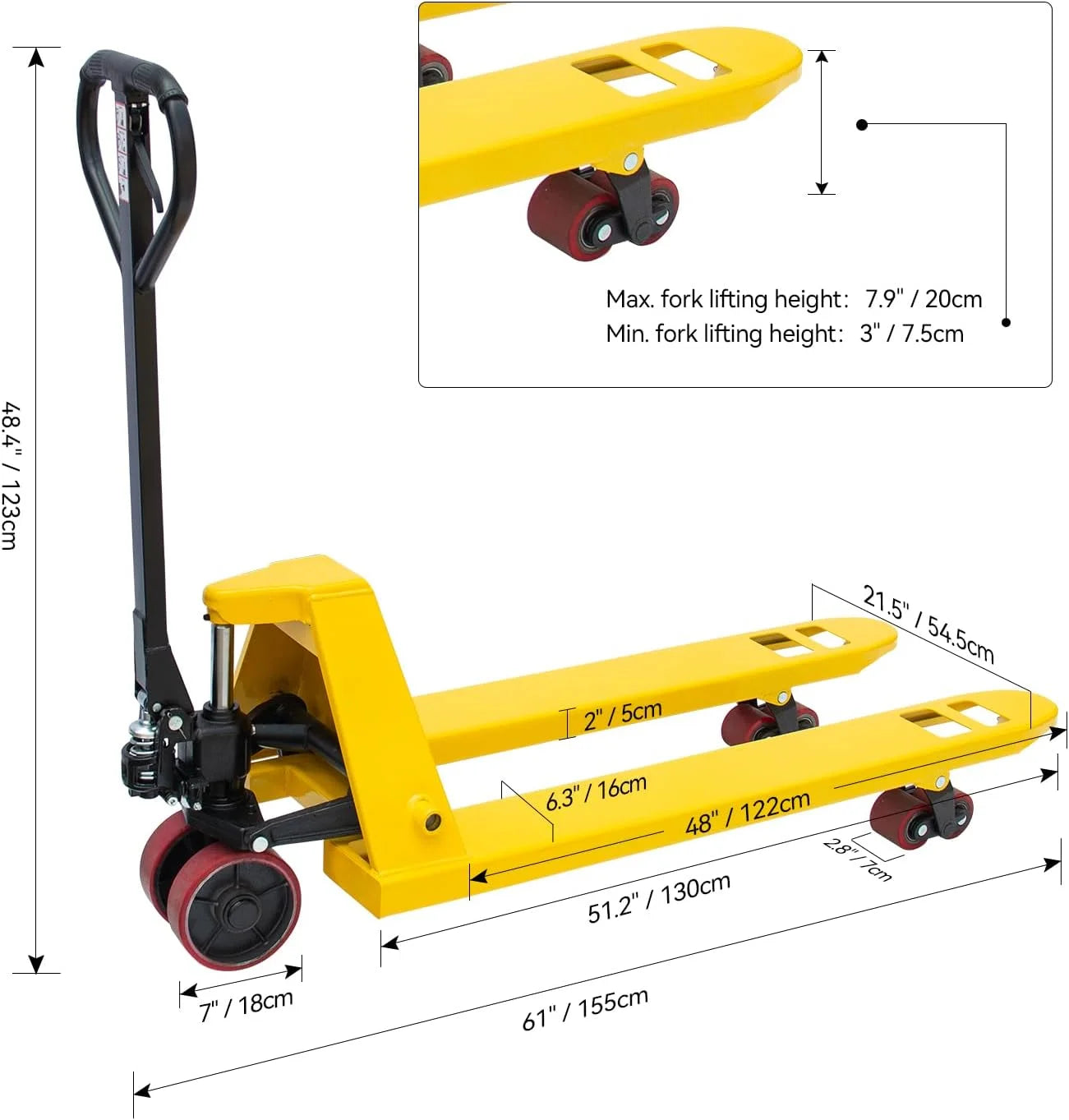 HPDAVV Pallet Jack Truck 4,400 LBS Capacity, 48''x 21' Forks Manual Pallet Jack Truck, Suit for Warehouse, Workshop, Dock, Factory