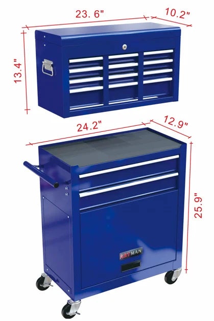 8-Drawer Rolling Tool Chest with Wheels, High Capacity Tool Storage Removable Tool Box Combo, Tool Storage Cabinet with Lockable Drawers, Toolbox for Workshop and Mechanics Garage, Blue