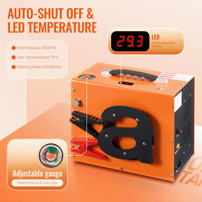 PCP Air Compressor 4500PSI Auto Stop PCP Compressor with Water Oil-Free 12V DC 110V AC Portable PCP Compressor for Paintball Scuba Air Rifle