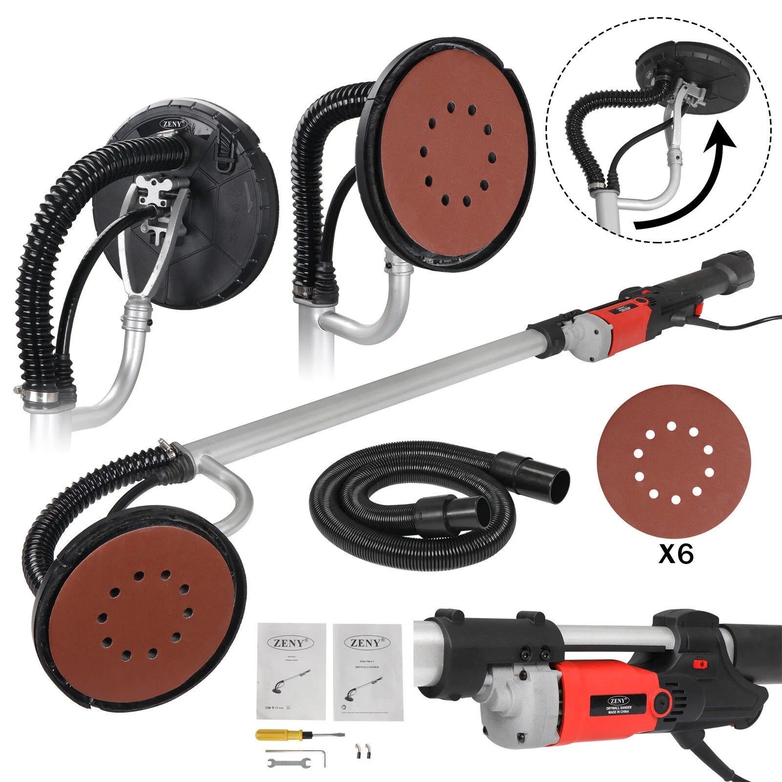 800W Electric Drywall Sander Adjustable Variable Speed with 6Pcs Sanding Pads