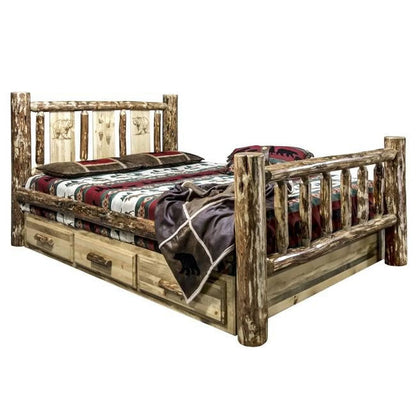 Bear Design Storage Engraved Bed in Stain and Clear Lacquer (Twin: 87 in. L x 46 in. W x 47 in. H (314 lbs.))