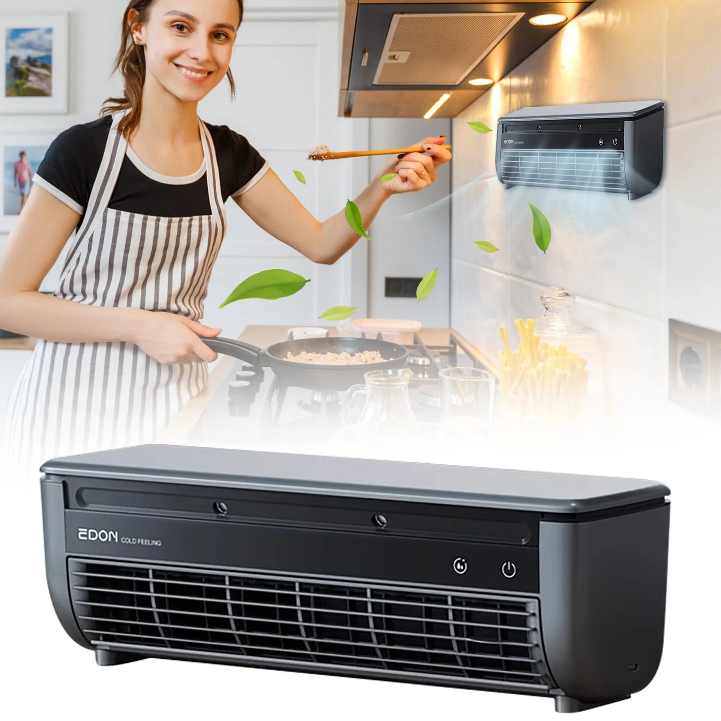 Gnwei 2025 Cordless Wall-Mounted AC Fan - No-Drill Installation Kitchen Air Cooler, 3-Speed 10s Instant Cooling, 50dB Ultra-Quiet Operation & Smart App Control