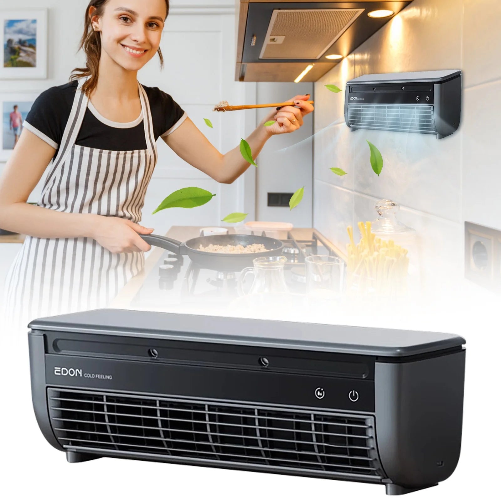 Gnwei 2025 Cordless Wall-Mounted AC Fan - No-Drill Installation Kitchen Air Cooler, 3-Speed 10s Instant Cooling, 50dB Ultra-Quiet Operation & Smart App Control