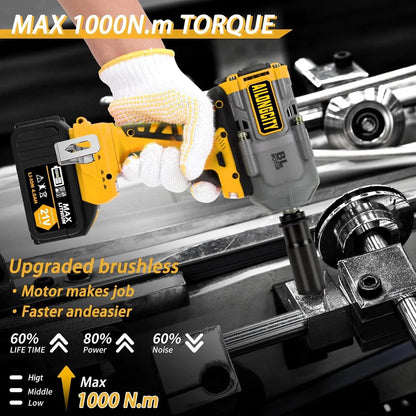 1000N.m(740ft-lbs) Cordless Impact Wrench, 1/2 Inch High Torque Brushless 21V Impact Gun w/2 x 4.0Ah Battery & Fast Charger & 5 Sockets, Pistola De Impacto for Home Car Tires Truck Mower