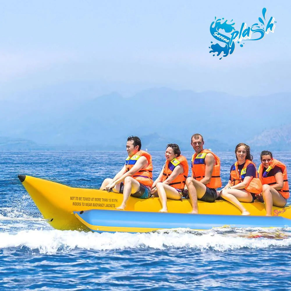 SerenelifeHome 5 Person Recreational Inflatable Banana Boat with Storage Bag, Foot Pump, and Repair Kit, with Reinforced Seats and Foot Areas