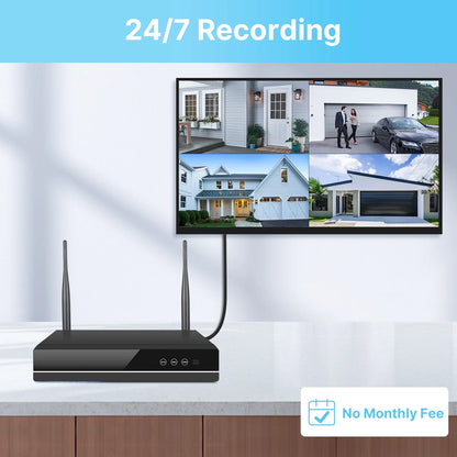 Hiseeu Wireless Security System w/4 Cameras, 2 Way Audio, & 1TB Hard Drive