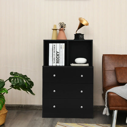 Gymax 3 Drawer Dresser W/Cubbies Storage Chest for Bedroom Living Room Black