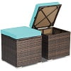 Costway 2PC Patio Rattan Ottoman Seat Side Table Storage Box Footrest Off White