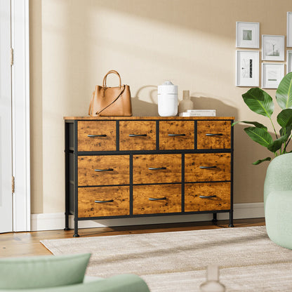GIKPAL Dresser TV Stand, 10 Drawer Dresser for Bedroom with Power Outlet, Chest of Drawers for 55" Long TV, Fabric Dresser for Storage and Organization, Brown