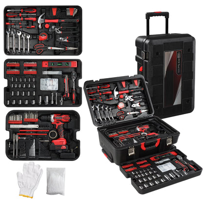 799 Pieces Professional Mechanics Hand Tool Set, Mobile Tool box on Wheels W/Ratchets& Socket, Screwdriver, Tongs, 4-layer Tool Case & Tool Kit, Silver
