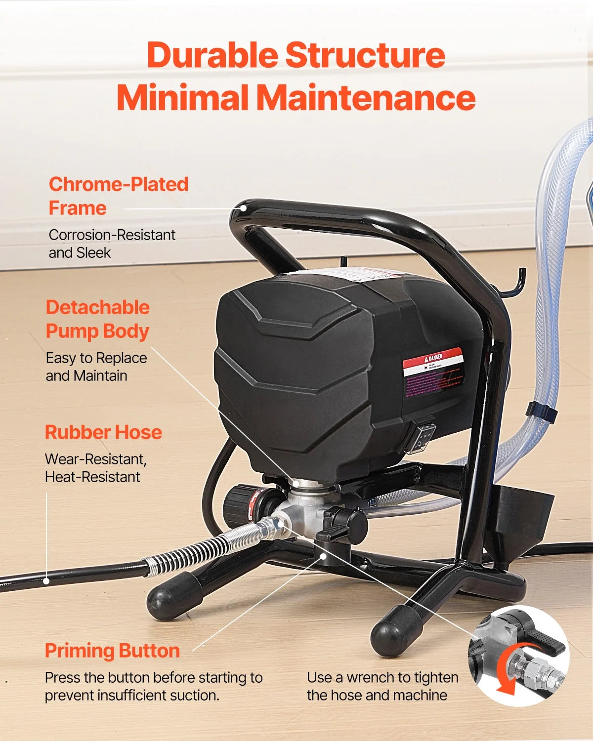 KFFKFF Stand-Mounted Paint Sprayer, 650W Energy-Efficient Sprayer, 3000PSI Electric Paint Dispensing Gear with Extendable Rod and Maintenance Implements for Interior and Exterior Furniture, Barriers