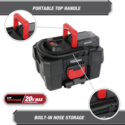Hyper Tough 1.5 Gallon Wet Dry Vac, 20V Max, Brushless Motor, Cordless, Battery and Charger Included