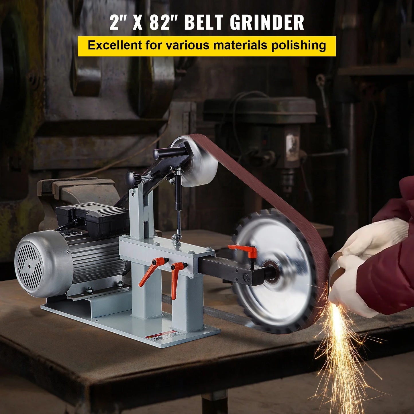 KFFKFF 2" x 82" Belt Grinder, 2HP 1500W, Versatile 3-in-1 Constant Speed Sander, 110V Bench Sander with 12" Wheel, Flat Platen Tool Rest, Ideal for Knife Crafting