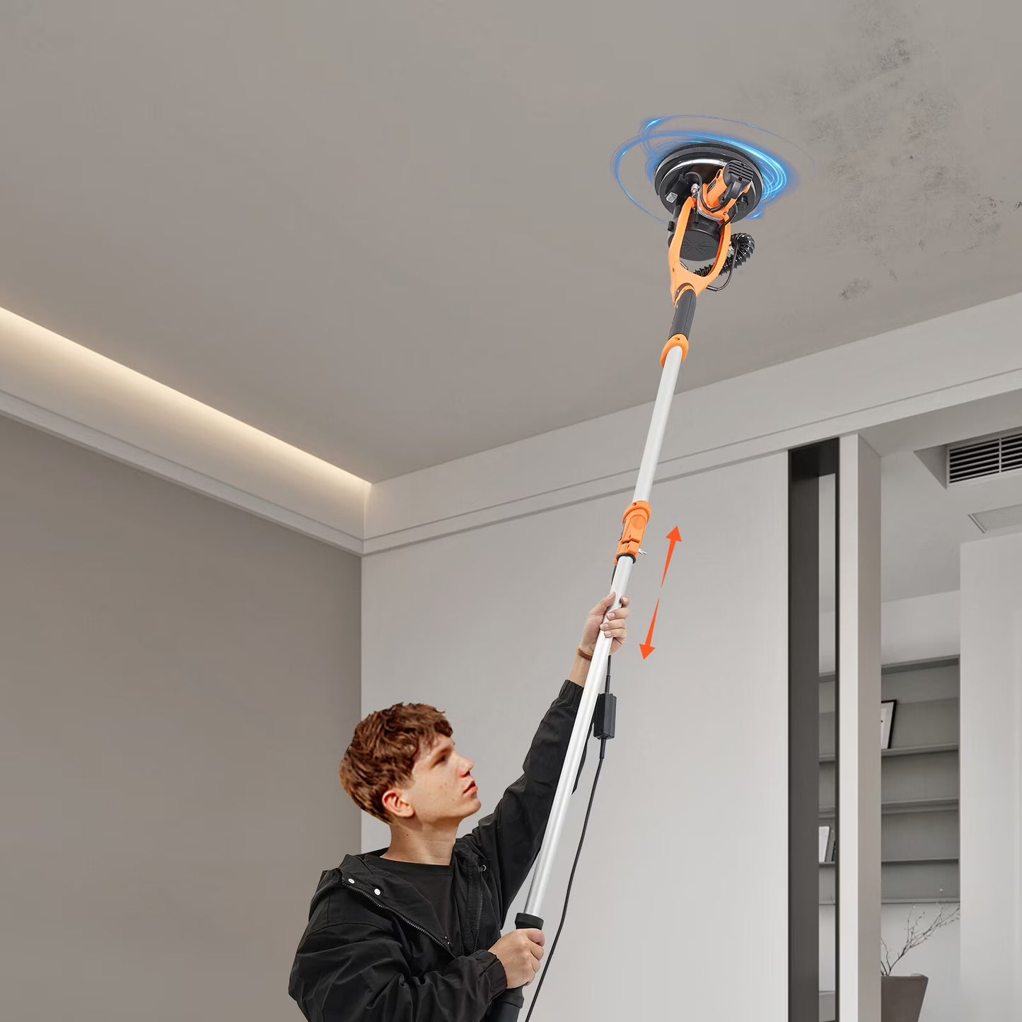 6 Gear Speed Orange Aluminum Alloy Electric Drywall Sander Vacuum with Dust Collection for Electric Ceiling and Wall