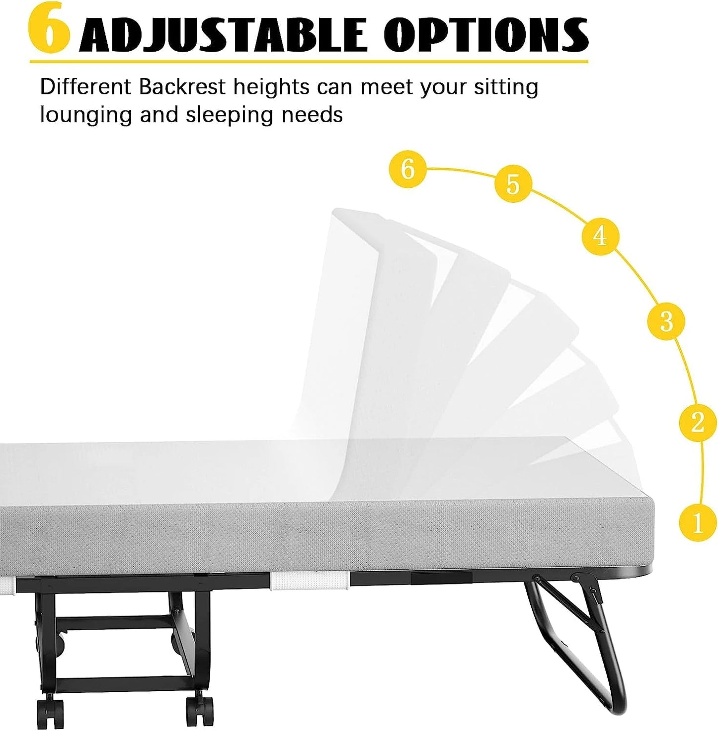 Homieasy Folding Bed with Mattress, 6 Adjustable Positions Backrest, Rollaway Bed for Adults with Memory Foam Mattress and Metal Frame, Portable Bed with Storage Cover, Cot Size (75” x 31”)