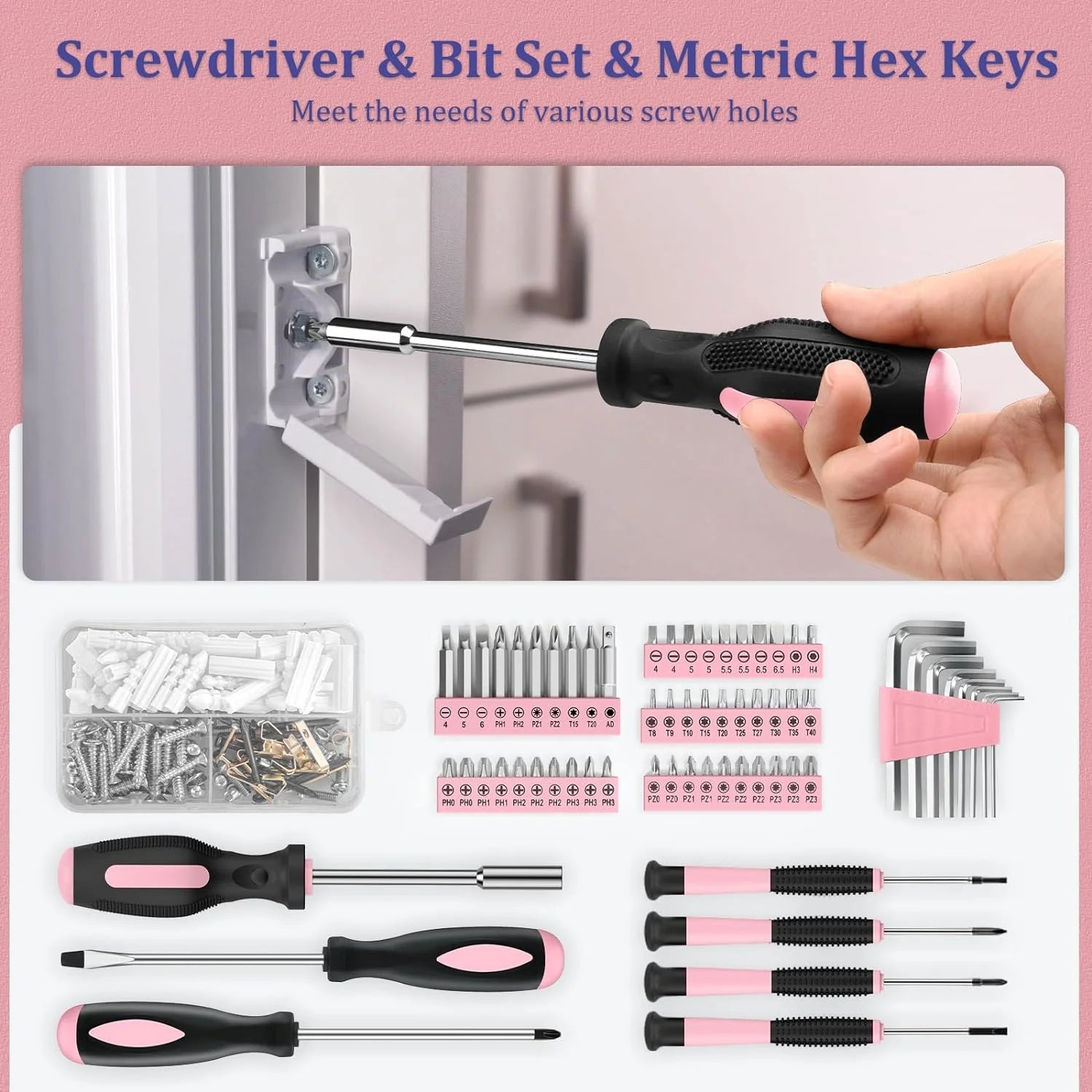 Home Tool Kit 281-PCs - General Basic Home Auto Repair Tool Kits - Complete Portable Hand Tool Sets for Women - Tool Box Set with Socket Wrench Set & Screwdriver Sets & Hex Key & Pliers