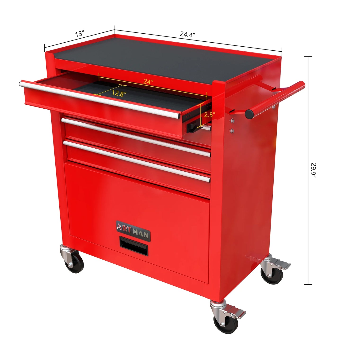 Noaman 4-Drawer Rolling Tool Cart w/Lockable Interlock System - Steel Mechanic Tool Chest for Garage & Workshop