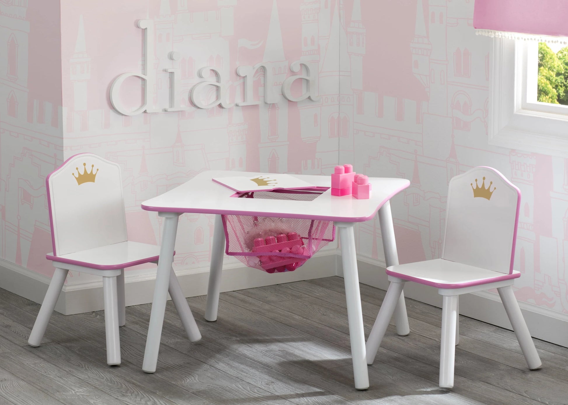 Delta Children Princess Crown Toddler Table and Chair Set with Storage, Greenguard Gold, Wood, Pink
