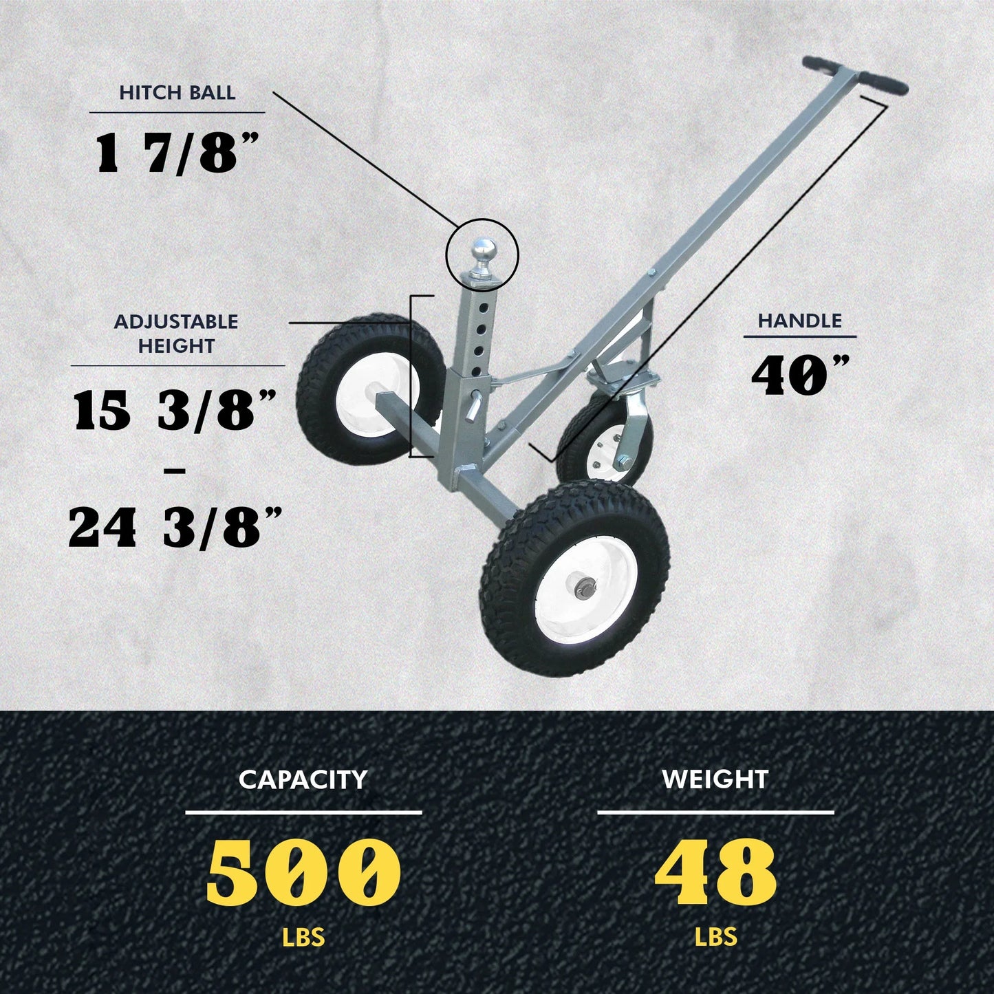 Tow Tuff Adjustable Heavy Duty 800 Pound Capacity Portable Trailer Dolly