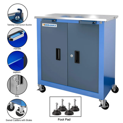 Rolling Tool Chest 5-Drawer Tool Cabinet with Stainless Steel Top Key Lock Heavy-Duty