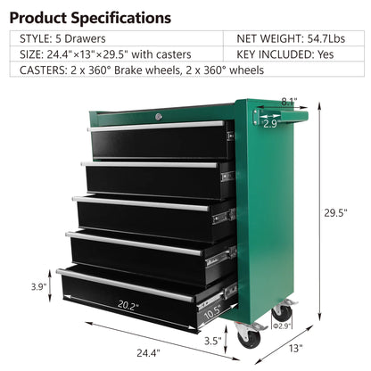 5-Drawers Rolling Tool Chest,Tool Chest with Link Buckle And Can Be Combined To Large Cabinet Set,Tool Cabinet On Wheels with Keyed Locking System And Drawer Liners,for Warehouse,Garage