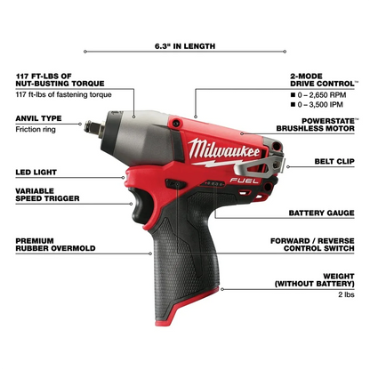 Milwaukee 2454-20 M12 FUEL 3/8" Impact Wrench - Tool Only
