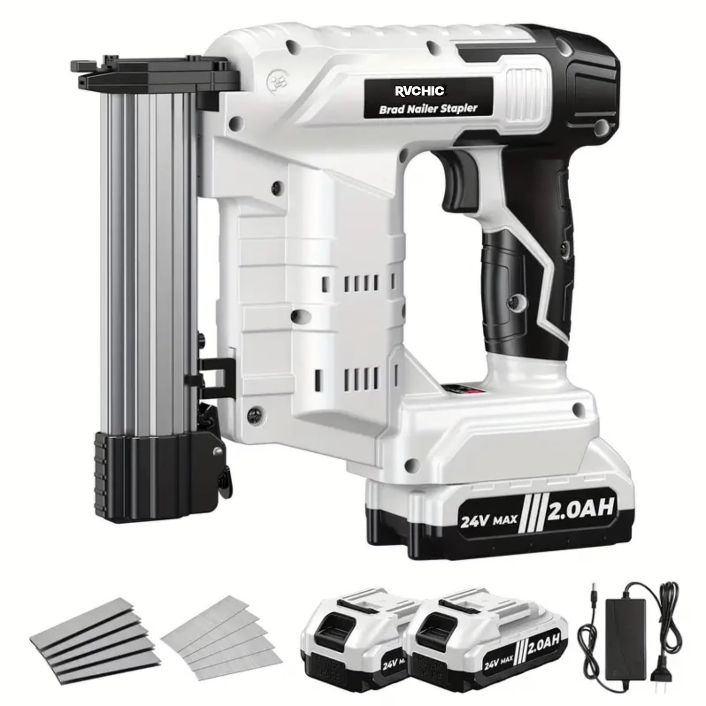Rvchic 18 Gauge Cordless Brad Nailer,2-in-1 21V Electric Brad Nailer Stapler for Woodworking,Home Improvement,Include 1*2000mAh Battery and 1000pcs Nails