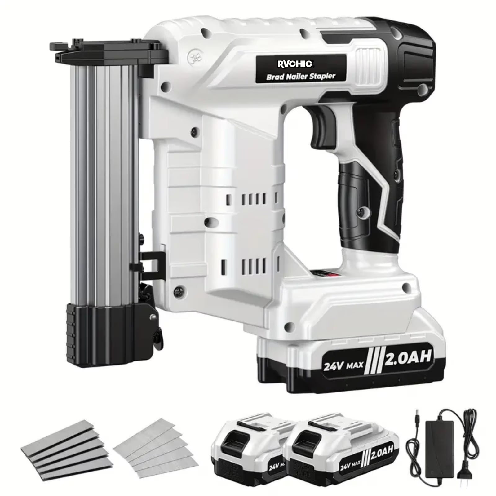 Rvchic 18 Gauge Cordless Brad Nailer,2-in-1 21V Electric Brad Nailer Stapler for Woodworking,Home Improvement,Include 1*2000mAh Battery and 1000pcs Nails