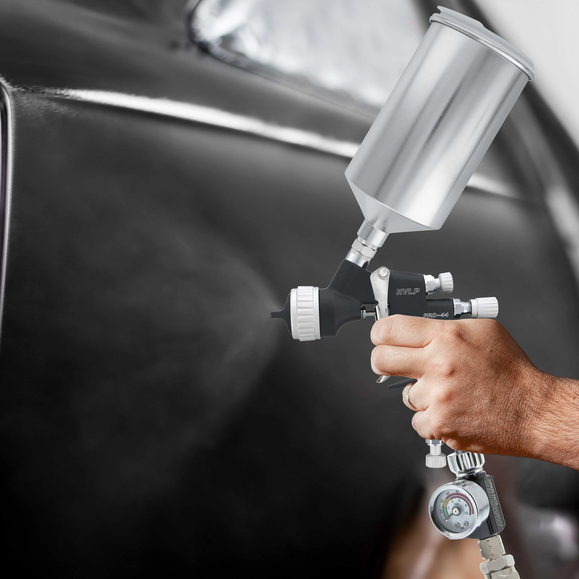 Master Elite Series High Performance HVLP Spray Gun with 1.3mm Tip with High Flow Air Pressure Regulator Gauge